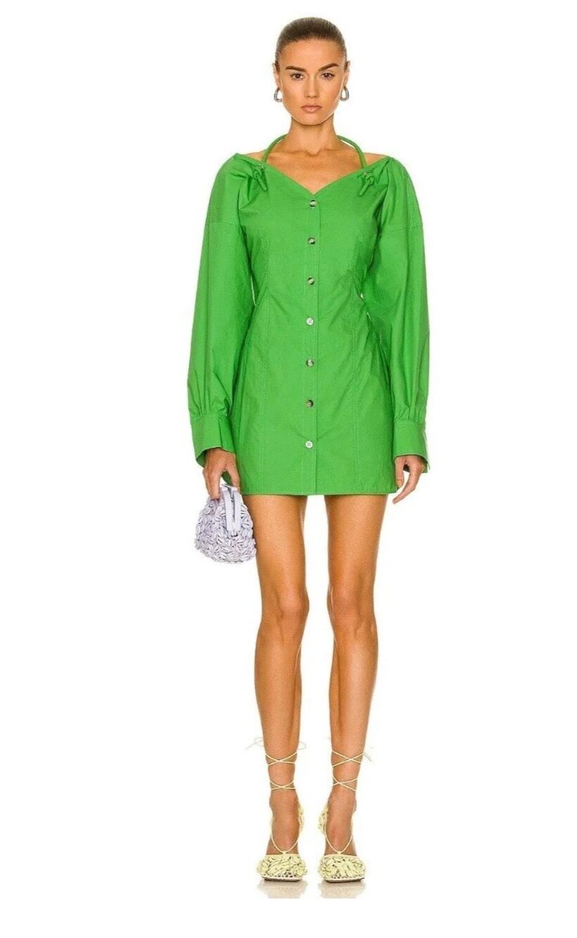 Nanushka Alyssa Green Button Front Halter Mini Dress Size Medium